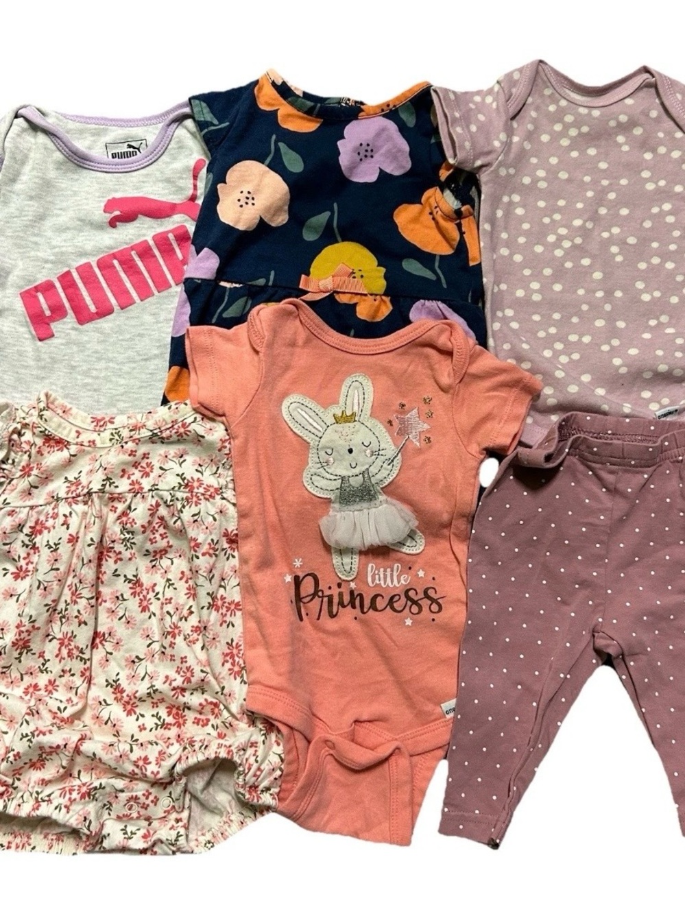 Baby Girl Summer Clothing Puma Floral Pink Purple Polka Dots Size 0-3 Months
